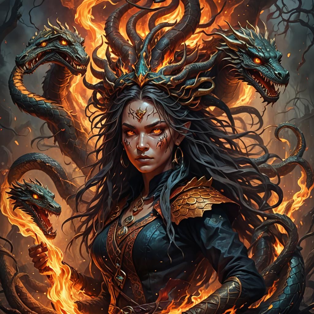 Witch Riding Dragon in Vibrant Oil Painting