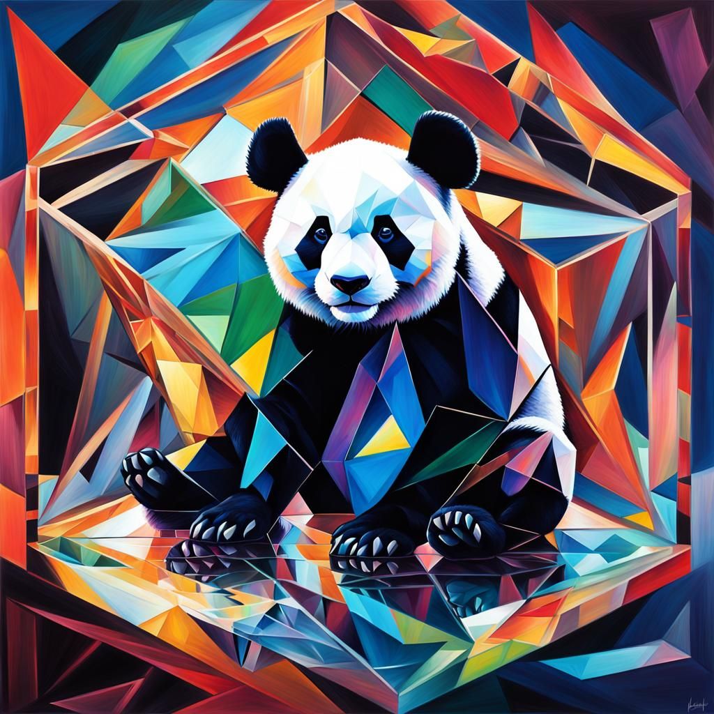 Geometric Panda Portrait in Cubist Style