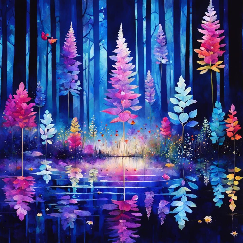 Surreal Whimsical Wildflower Illustration with Cubist Detail...