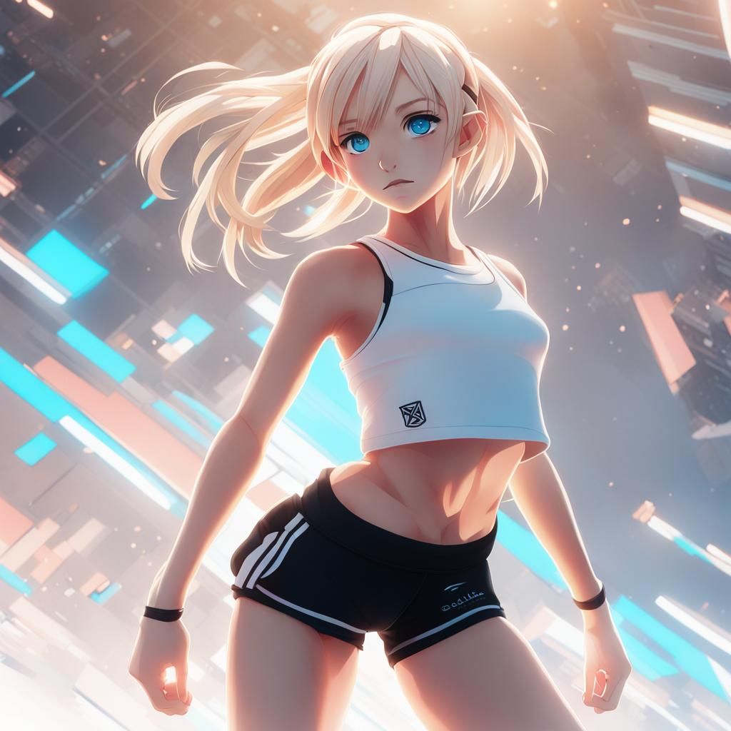 Anime Girl in Sporty Pose: 3D Digital Art