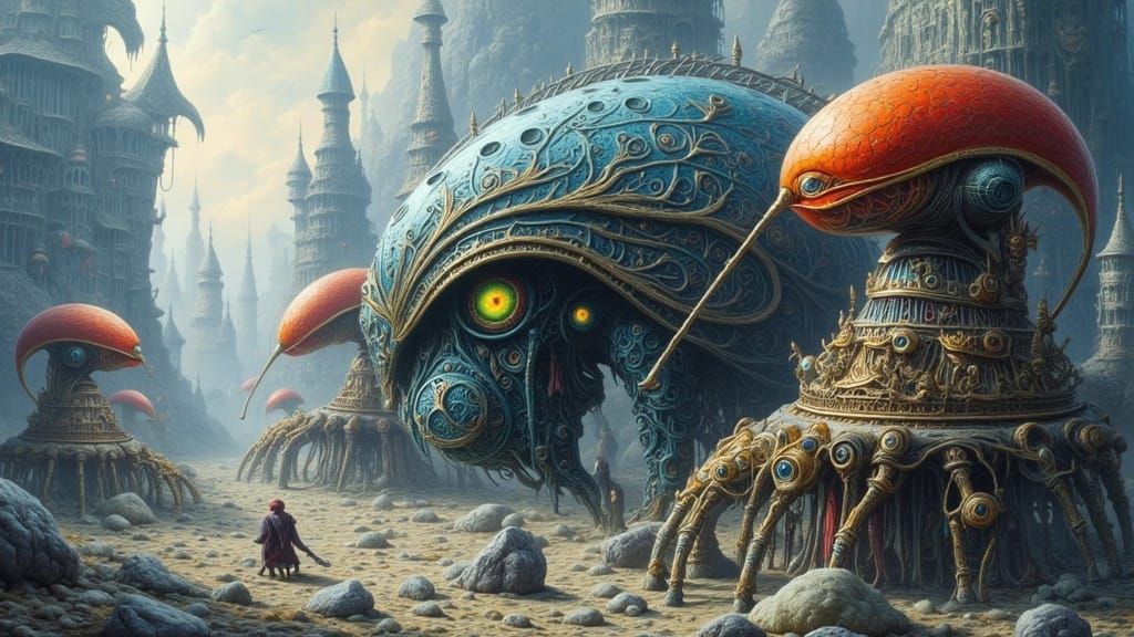 Androids Sipping Whimsical Elven Elixir in a Nanobot Landsca...