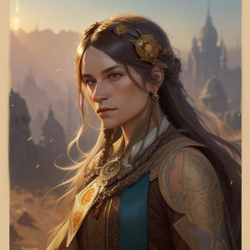 Stone Age Woman Sowing Seeds: Digital Art Portrait