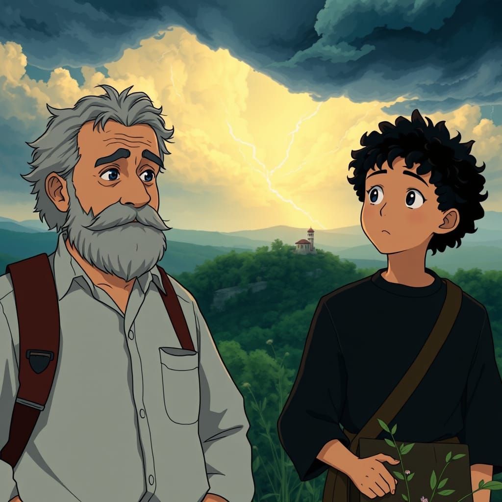 Italian Family Awaits Storm in Ghibli Anime Style