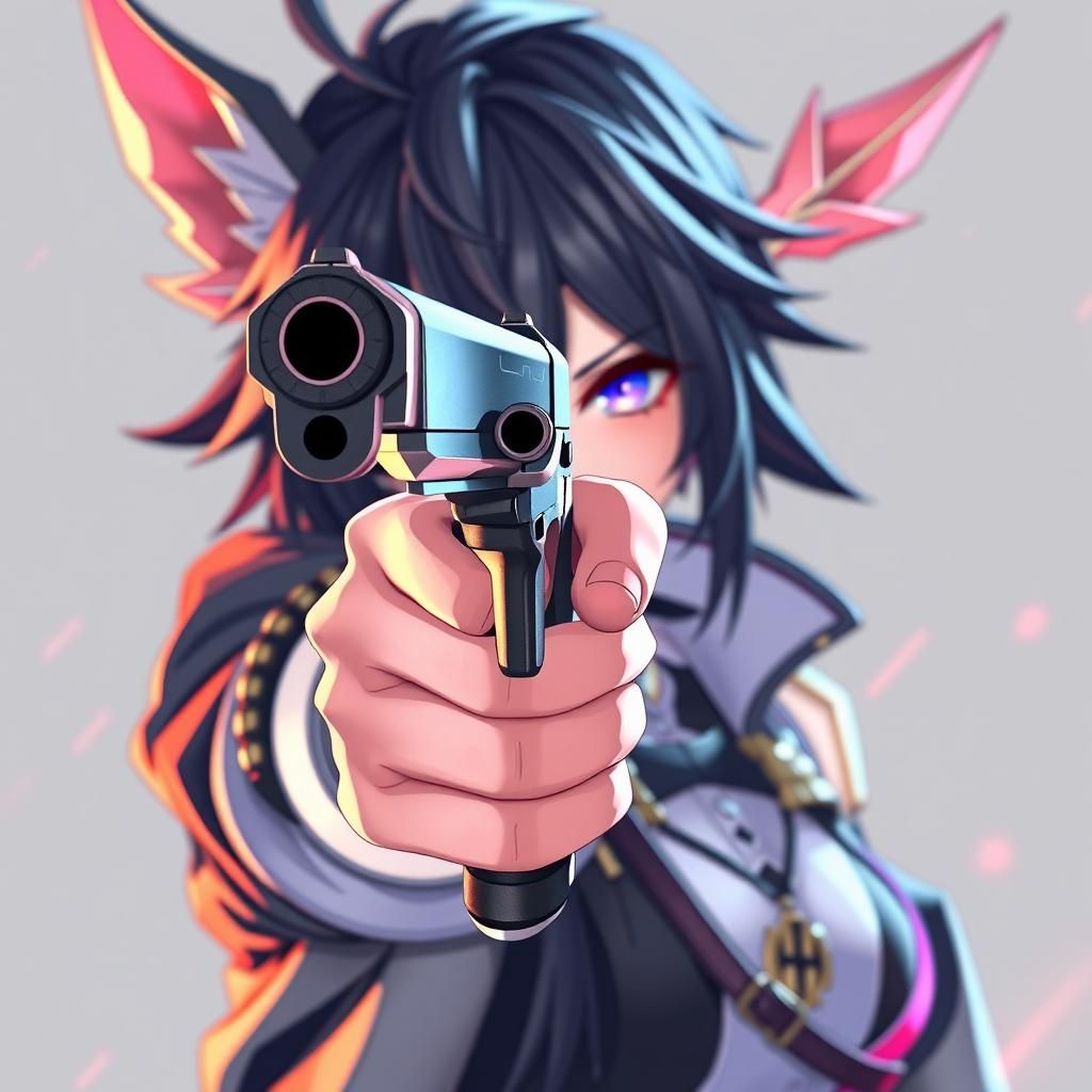 Anime Style Pistol Pointing at Camera