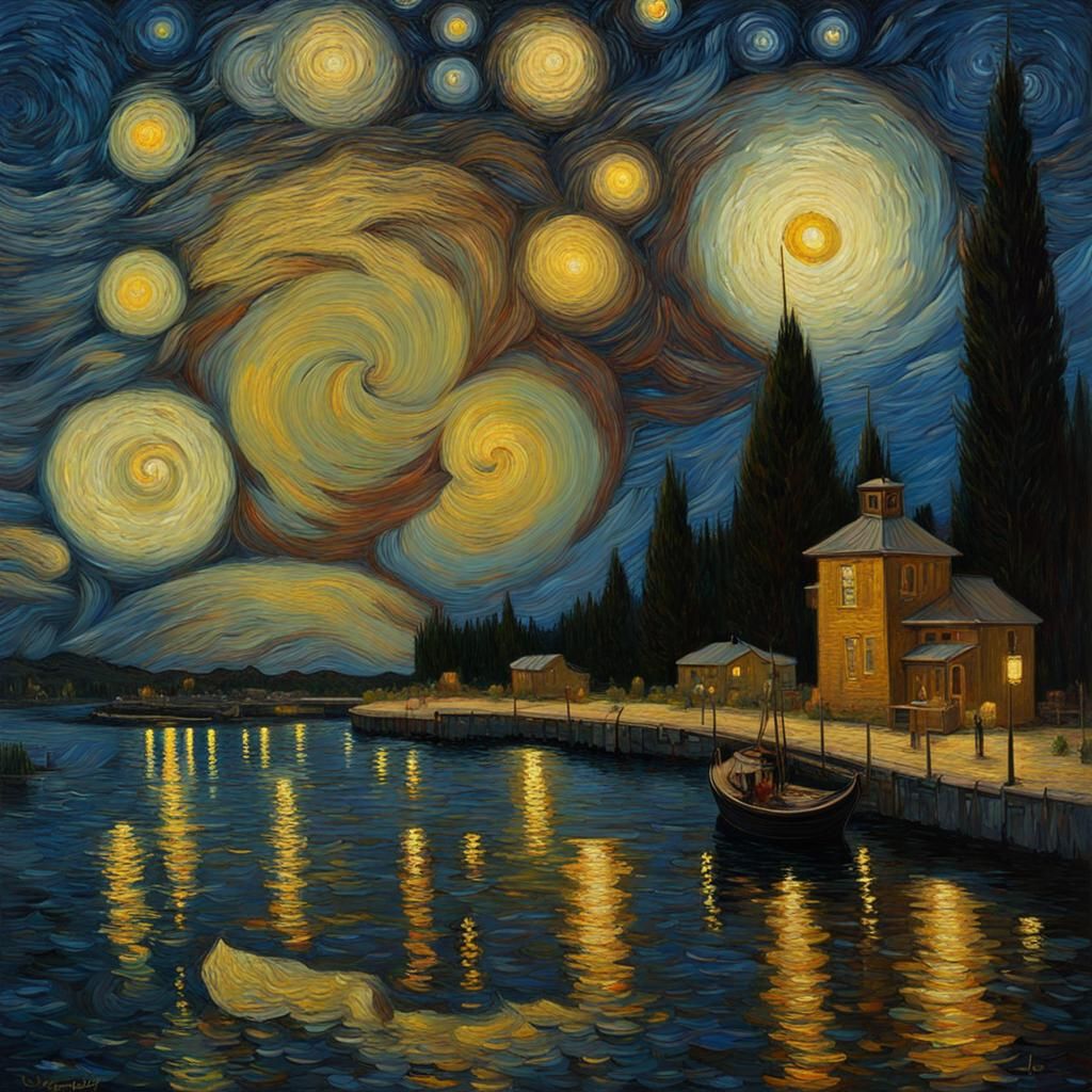 Modern Starry Night: Impasto Oil Painting
