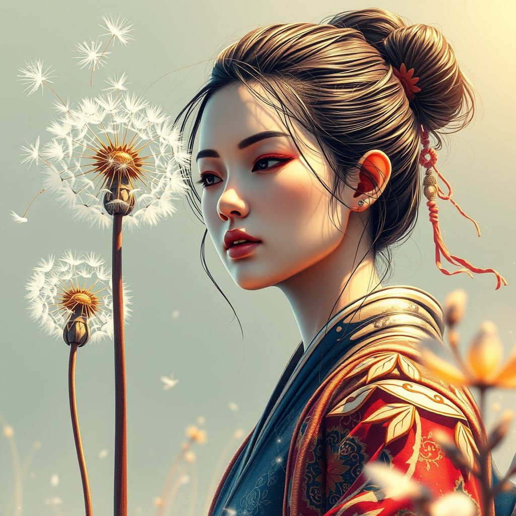 Ethereal Dandelion Warrior in Zen Paradise