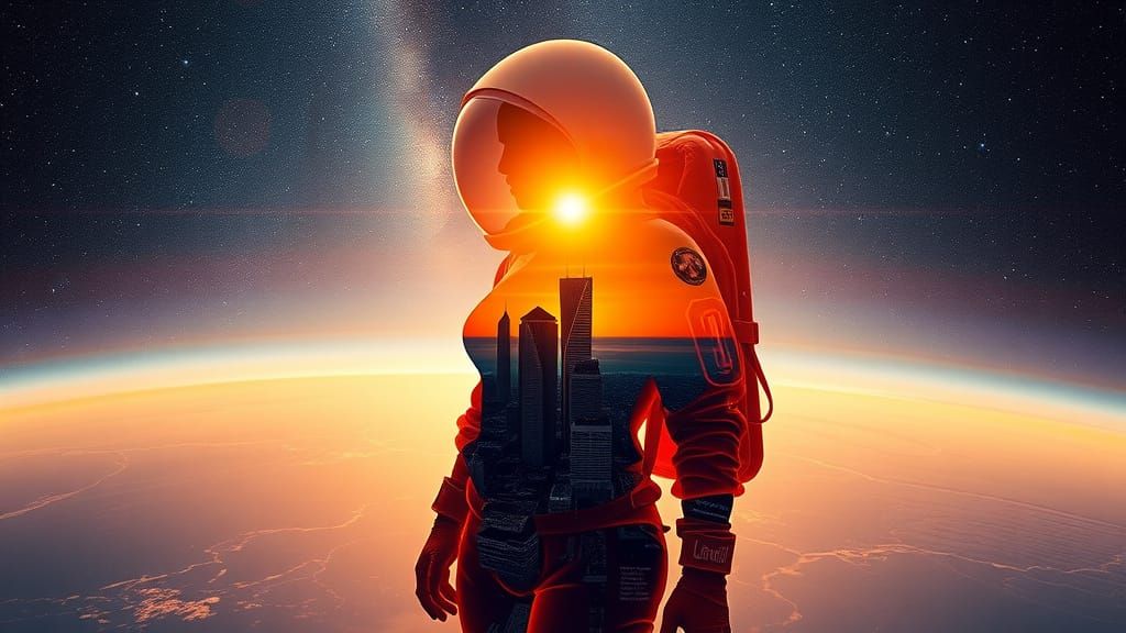 Cosmic Dreamscape in Vibrant Double Exposure