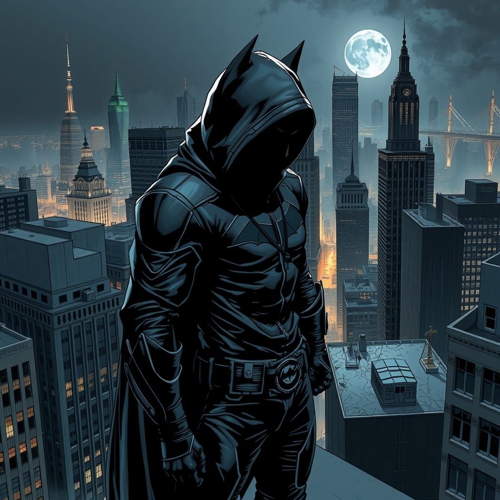 Gotham Guardian: Hooded Figure in Comic Book Style
