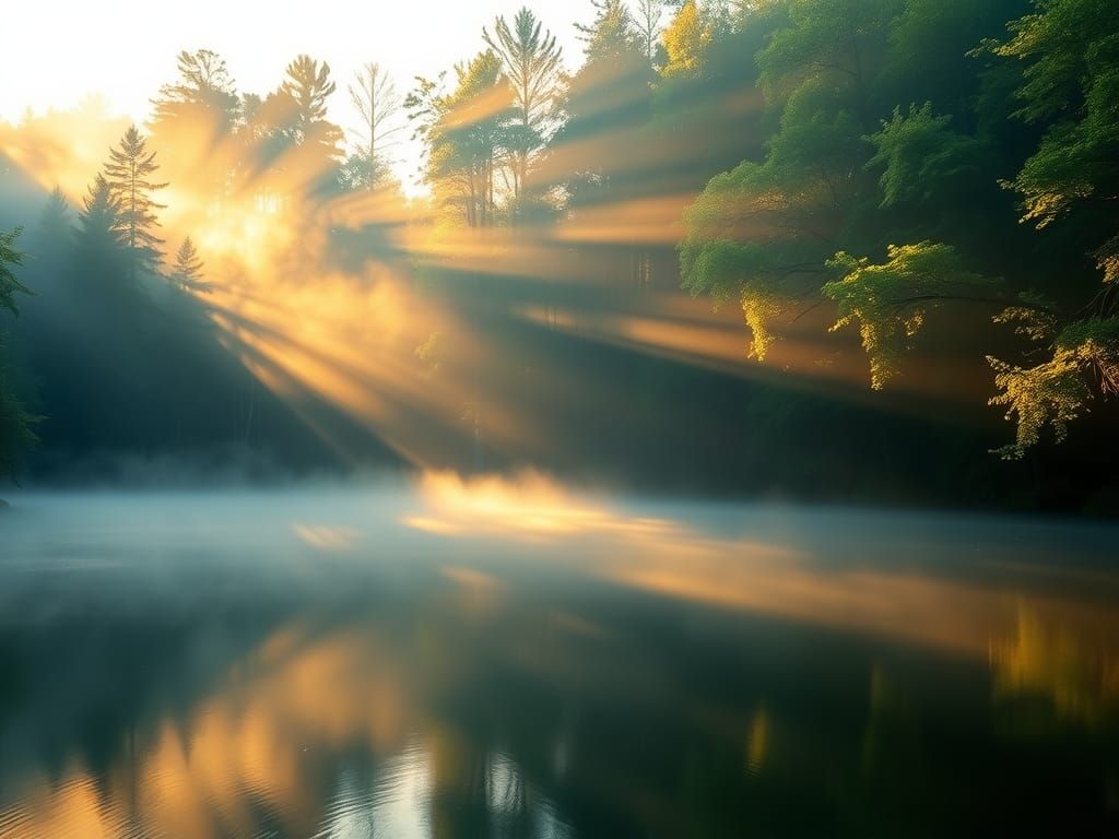 Mystical Forest Lake in Impressionistic Photorealism