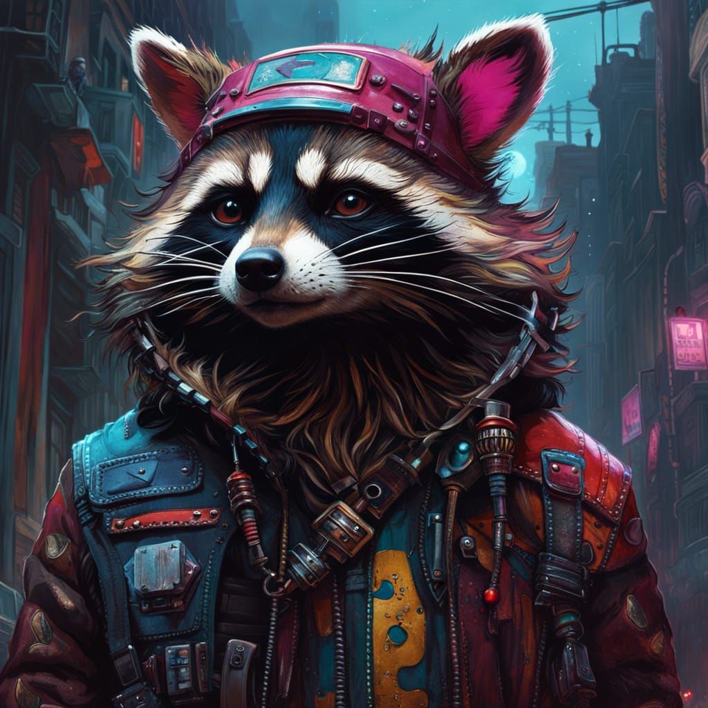 Punk Rock Raccoon: Detailed Anthropomorphic Fantasy Art
