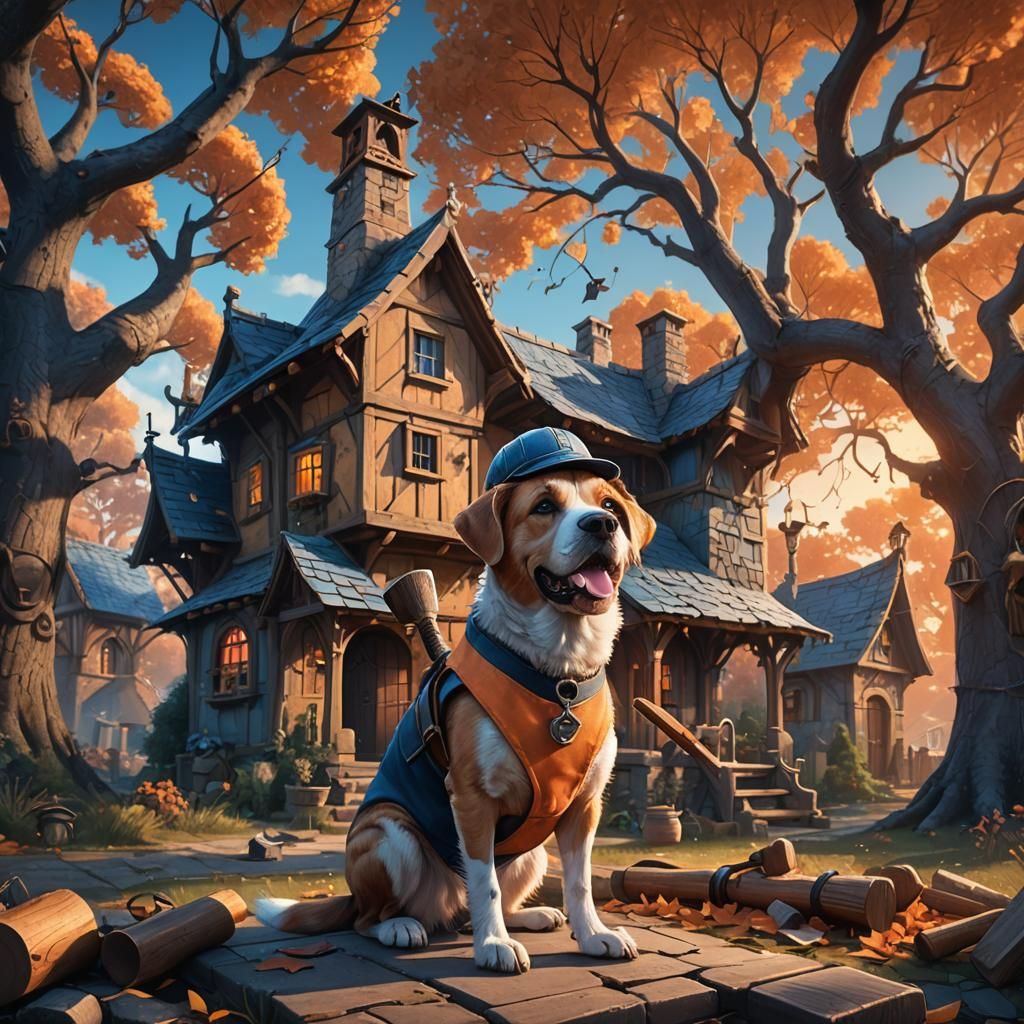 Dog Carpenter Builds Whimsical House in Fantasy Style
