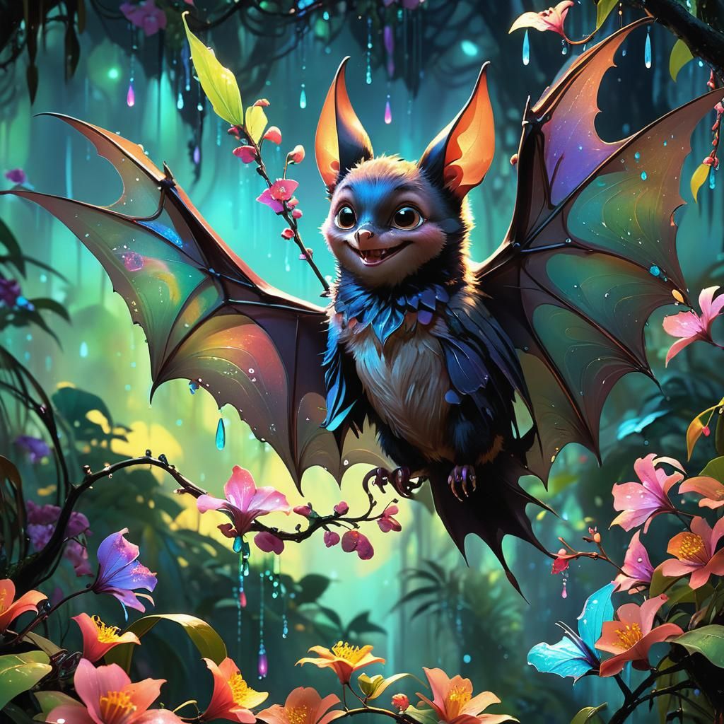 Bat with Tattered Wings in Vibrant Animated Scene