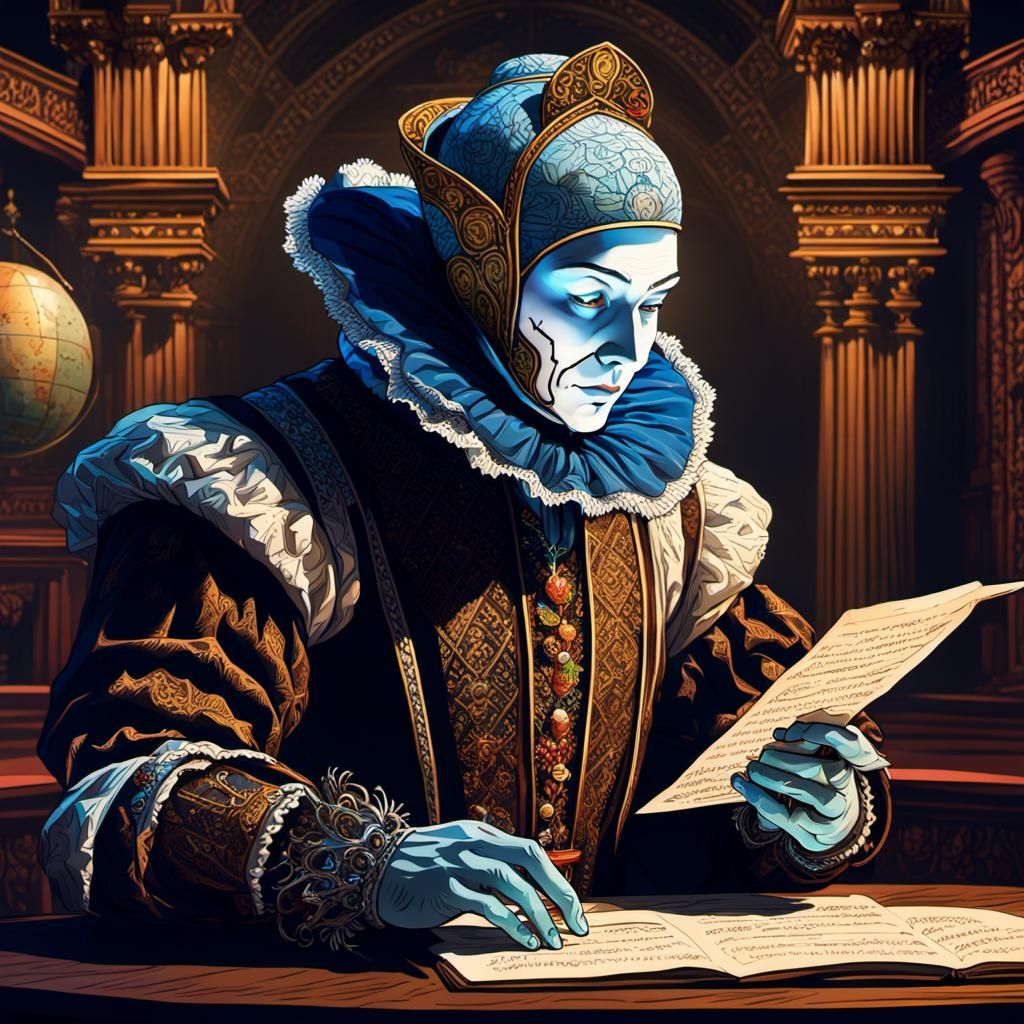 Android Poet Recites Sonnets: Hyperrealistic Splash Art