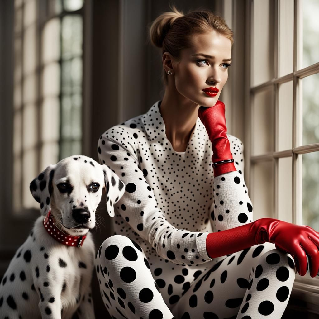 Rosie Huntington-Whiteley in Polka Dots with Dalmatian
