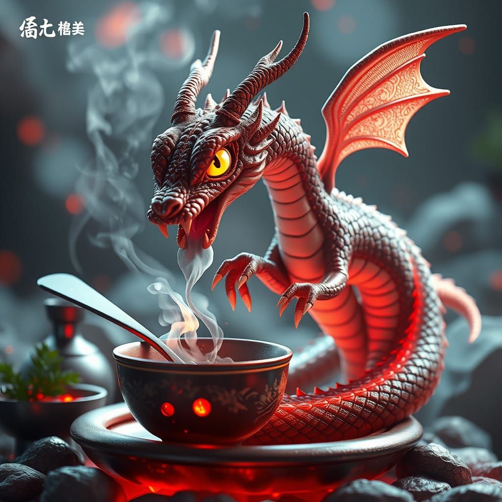 Fairy Snake Cooks a Tiny Dragon in Vibrant Anime Style