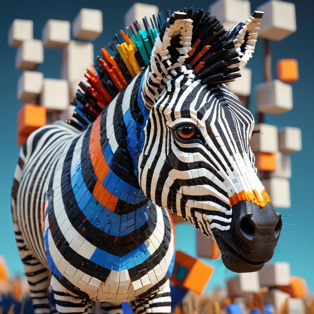 Hyperrealistic Pixel Zebra in Retro Video Game Landscape
