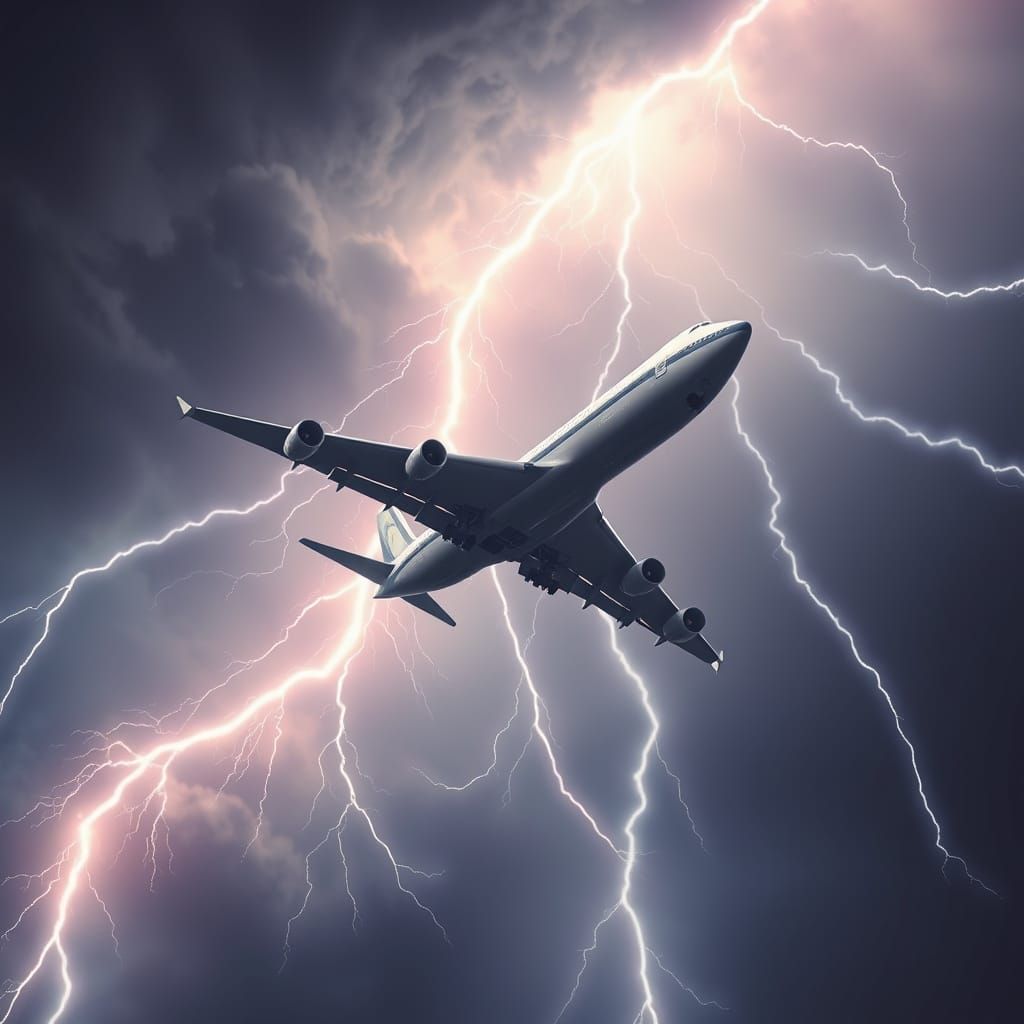 Lightning Strikes Airplane: Epic Cinematic Digital Art