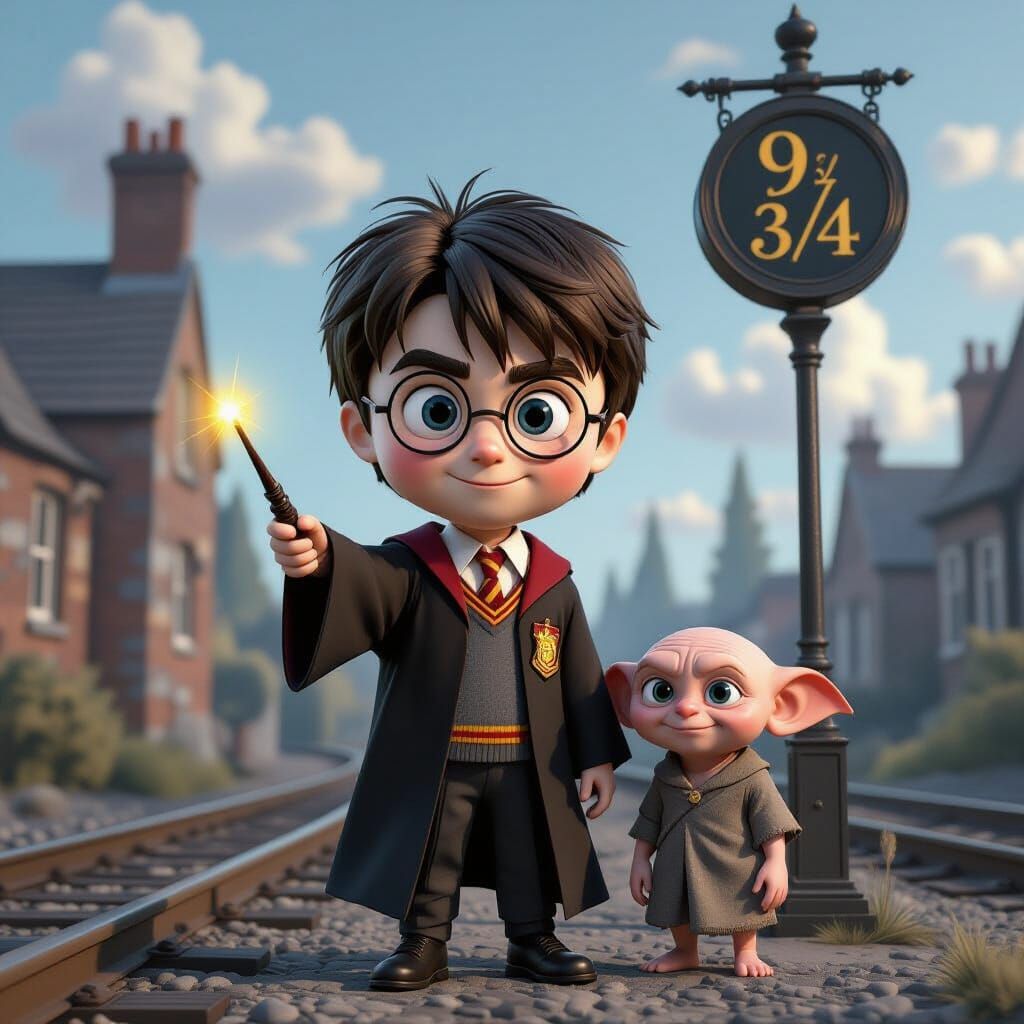 Harry Potter and Dobby at Platform 9 3/4