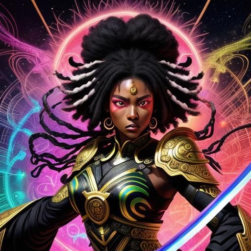 Afrofuturist Afro Samurai Warrior in Cosmic Art Style