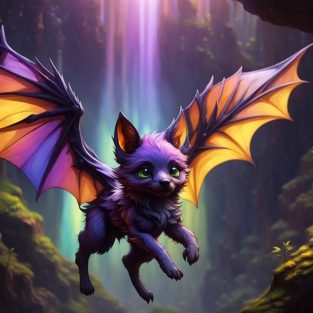 Flying Winged Fox Pup: Dark Fantasy Concept Art