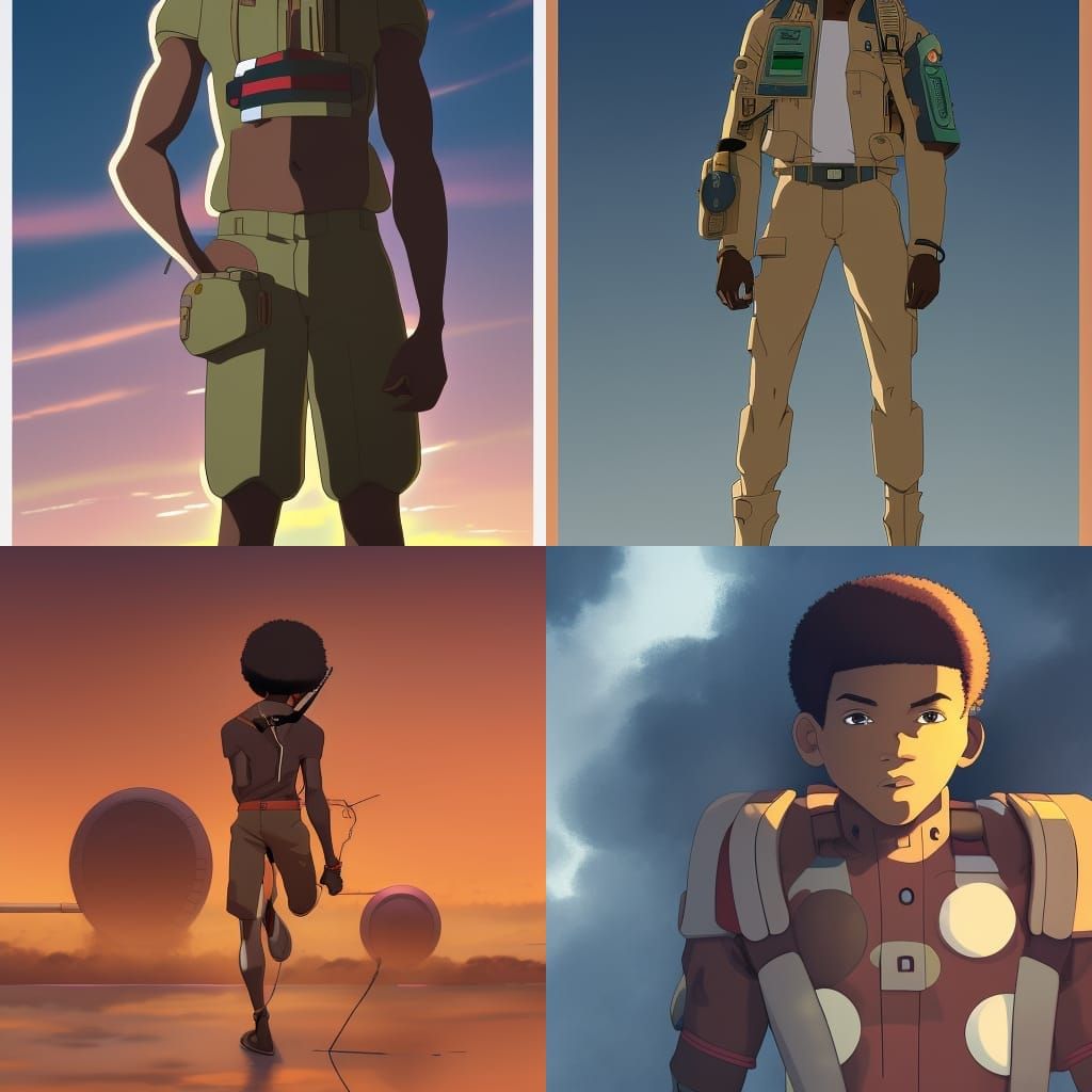 Futuristic African American Soldier in Anime Style