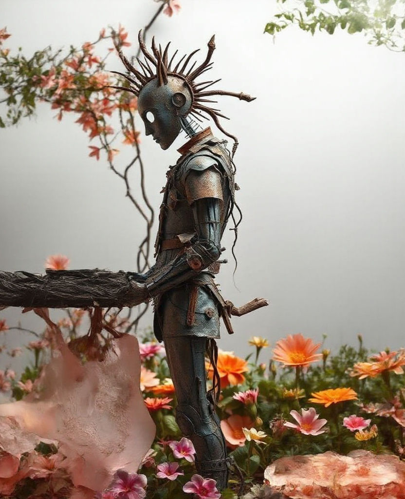 Delicate Tissue Paper Woman Meets Rugged Metal Man in Jungle