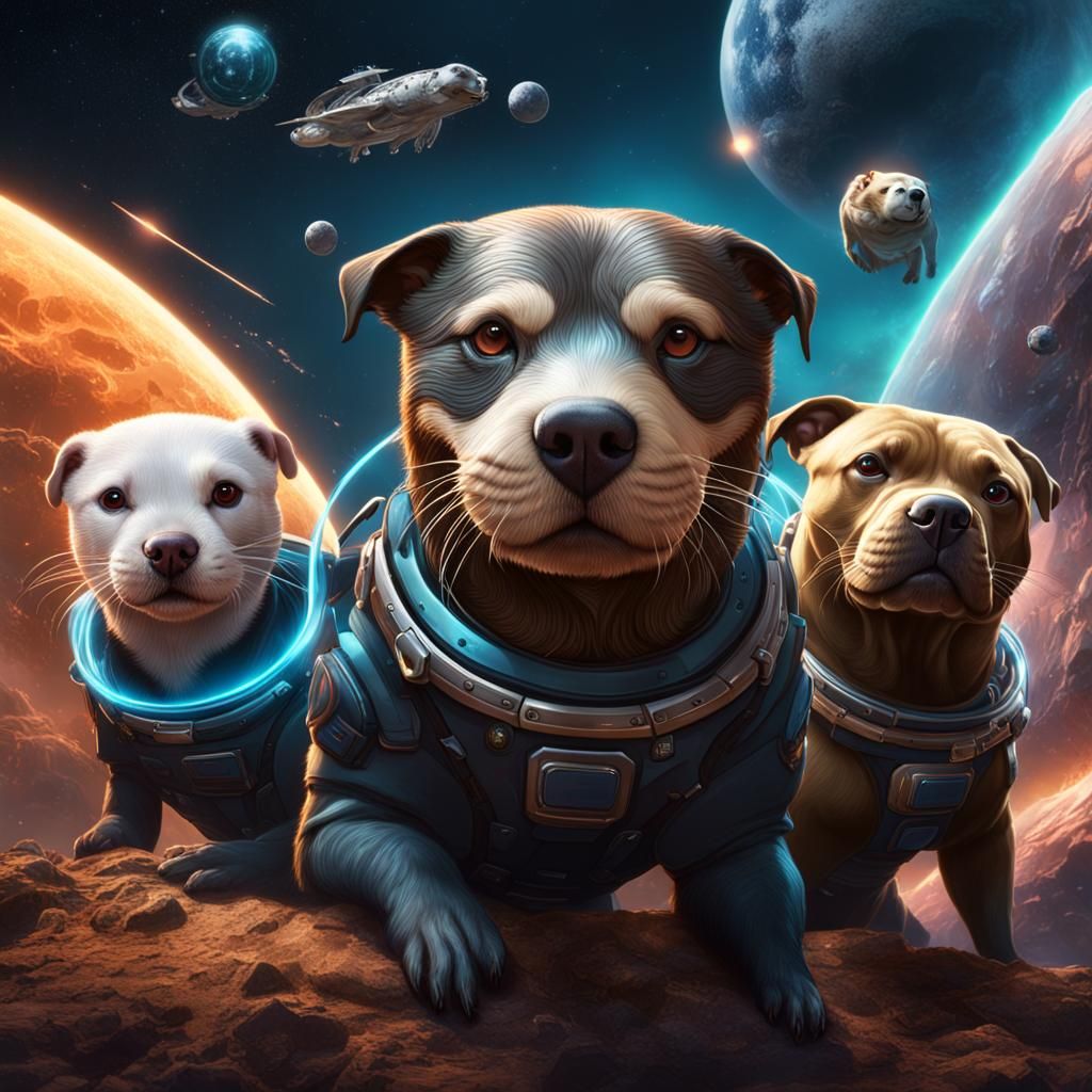 Otters and Pitbull in Space: Detailed Matte Painting