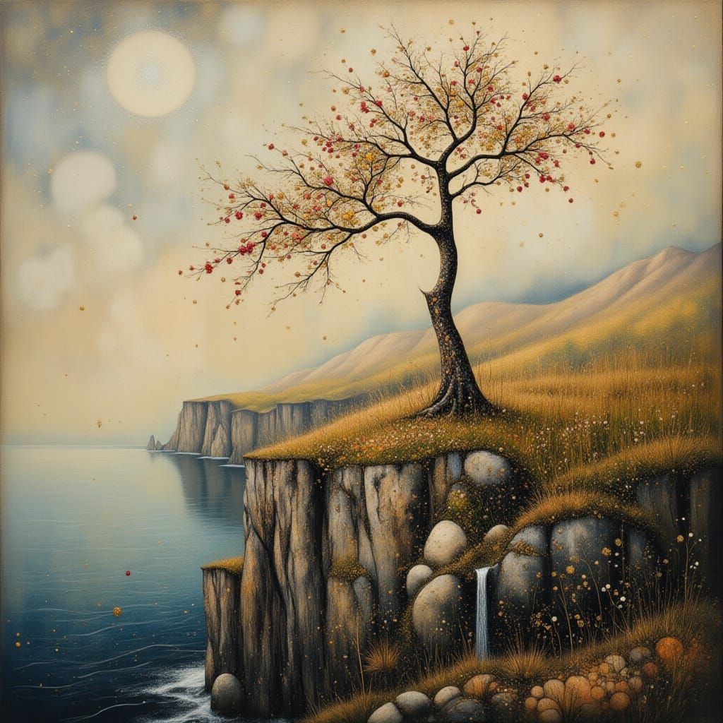 Majestic Cliffside Tree in Mysterious Shadow