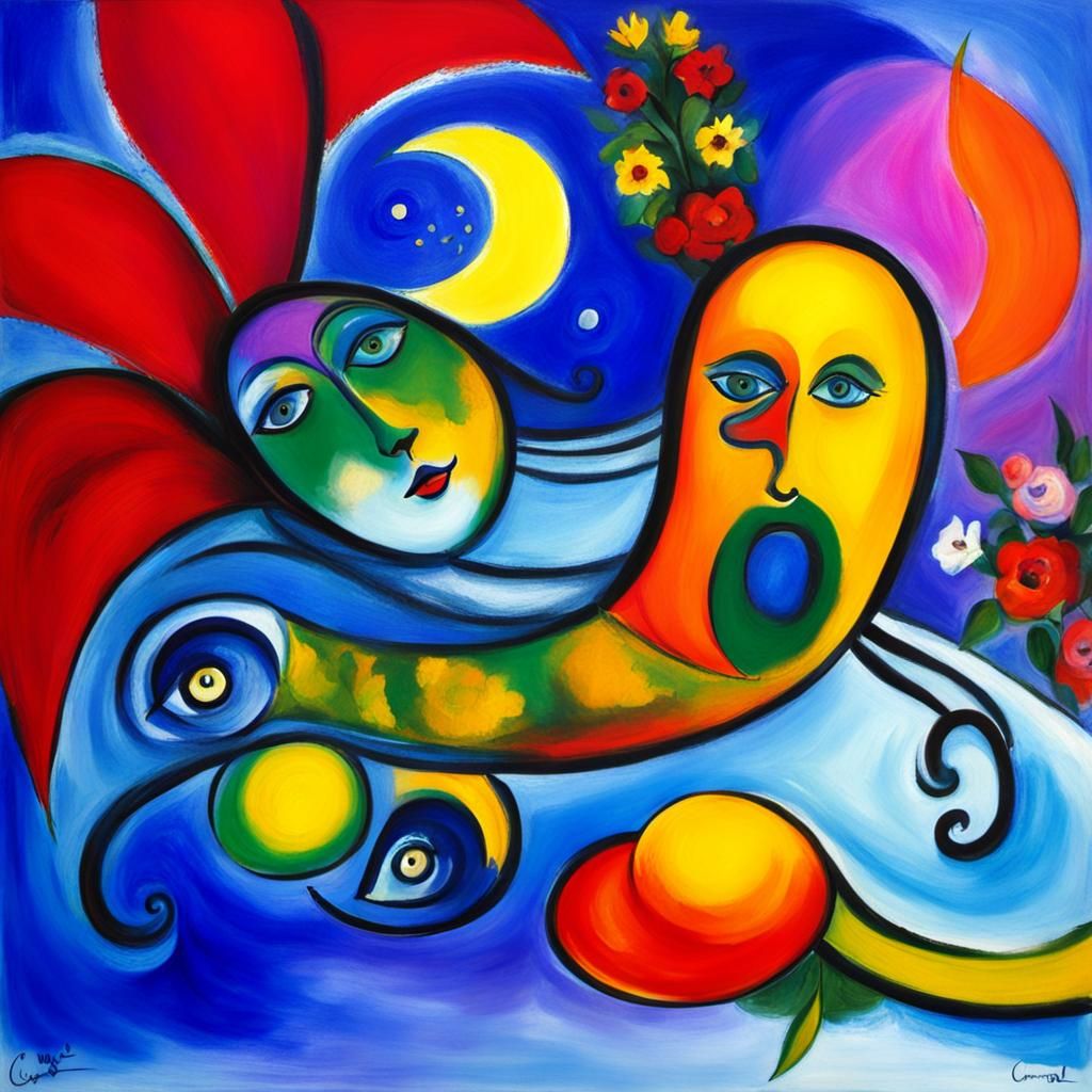 Dreamlike Bedroom Interior in Chagall Style