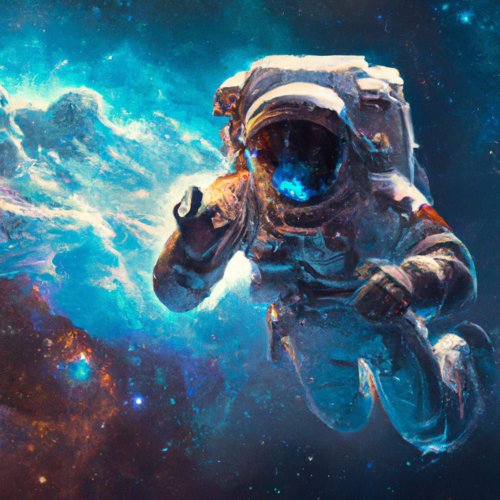 Astronaut Floating in Space with Nebula: Digital Art