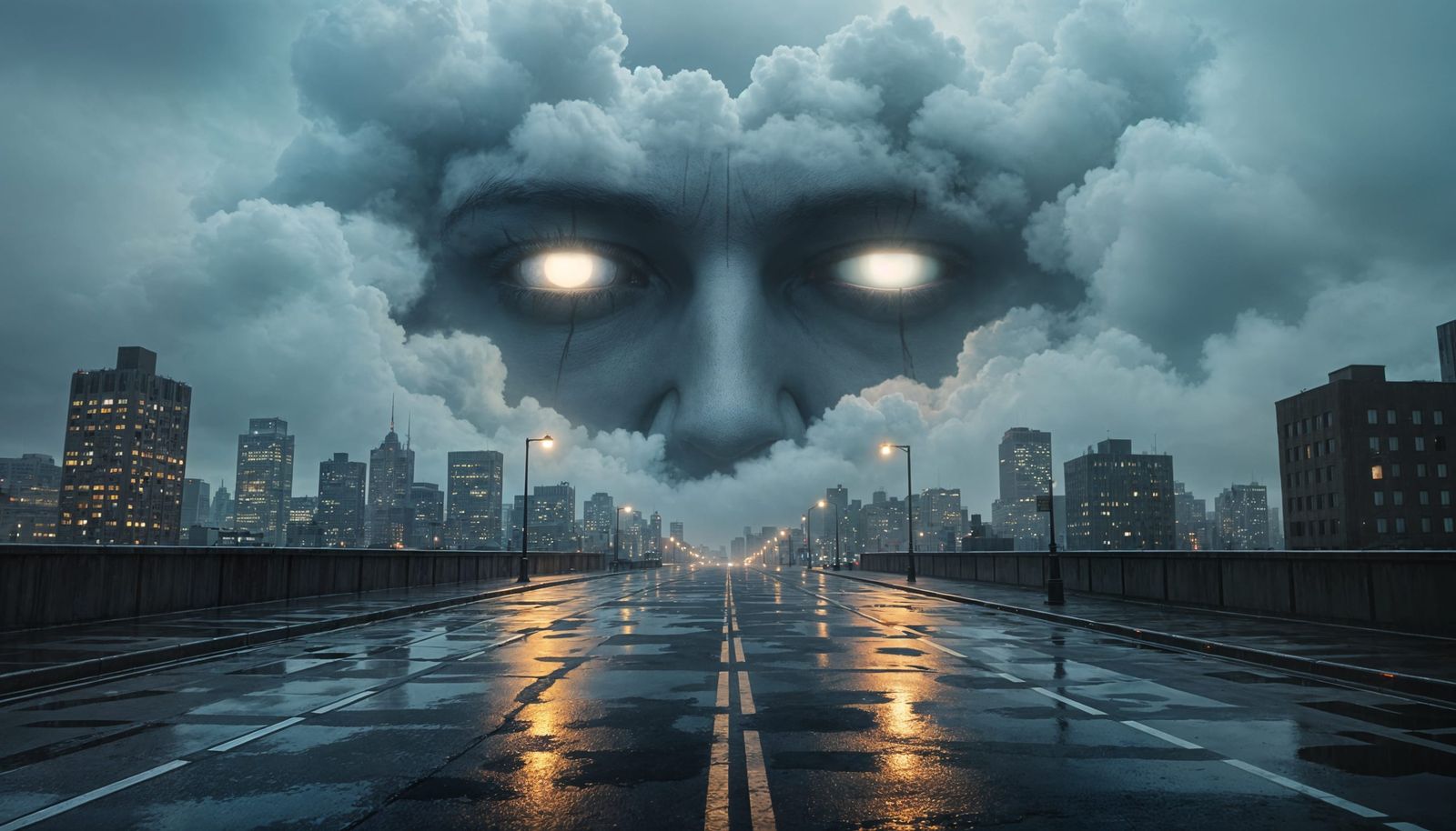 Eerie Giant Face Observes City From Above