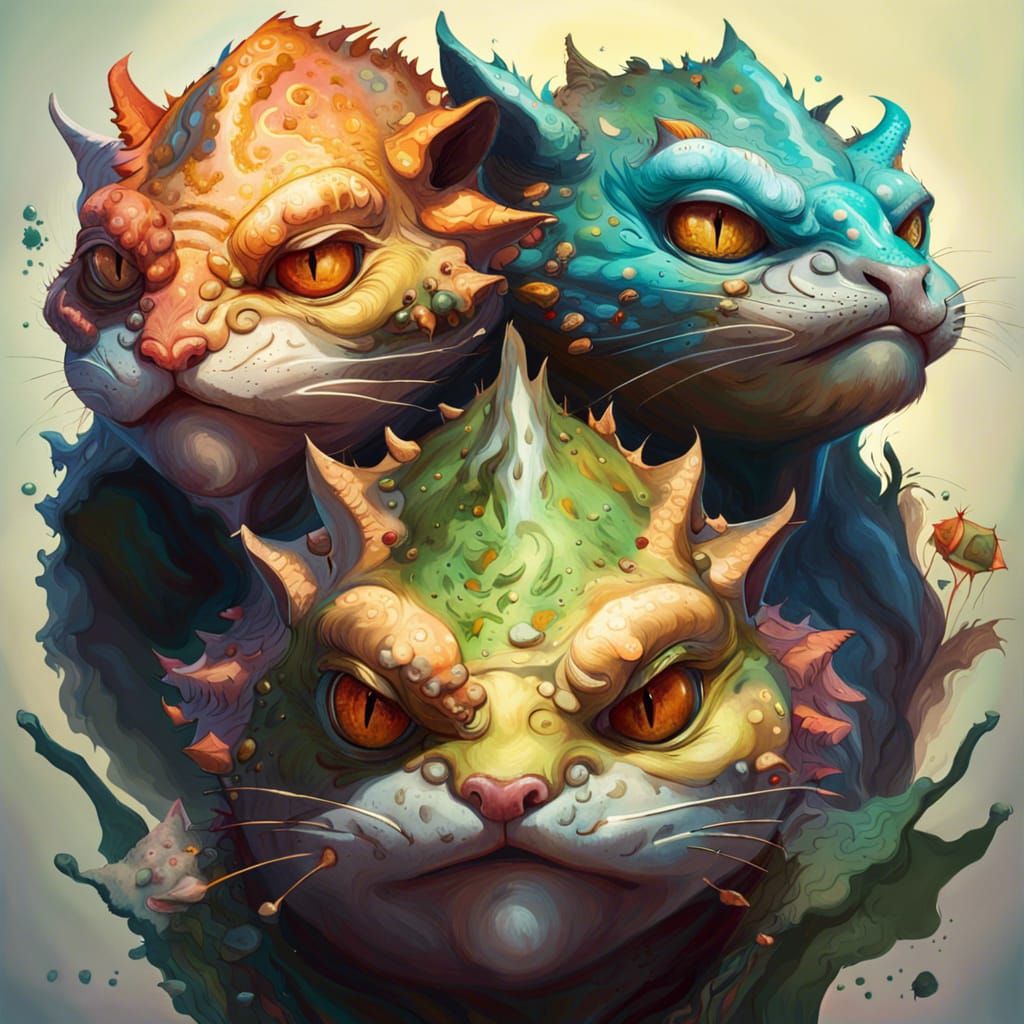 Three-Headed Fantasy Creature Concept Art