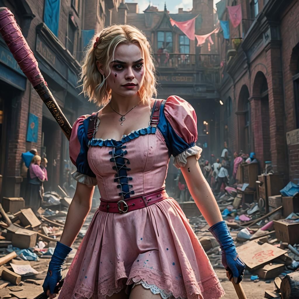 Harley Quinn with Baseball Bat, Detailed Digital Art