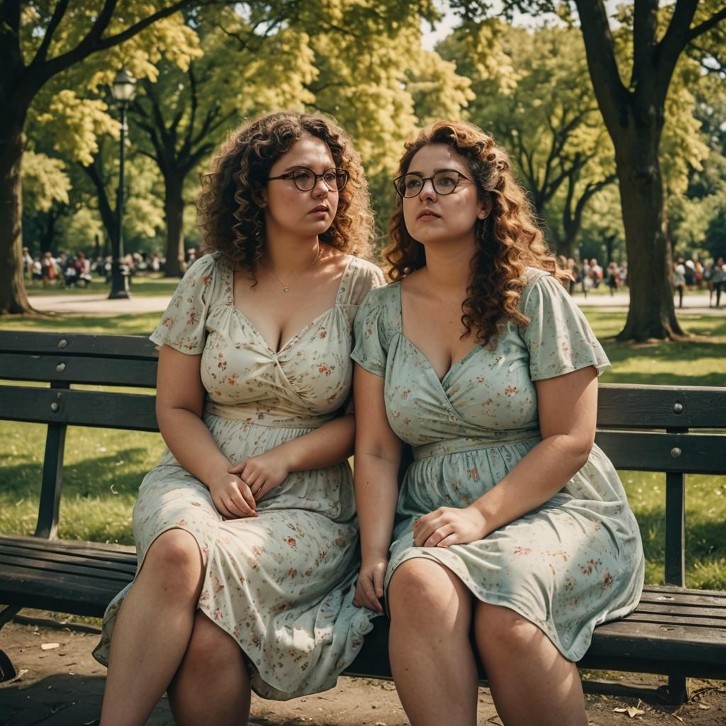 Curvy Women in Park, Cinematic Film Still