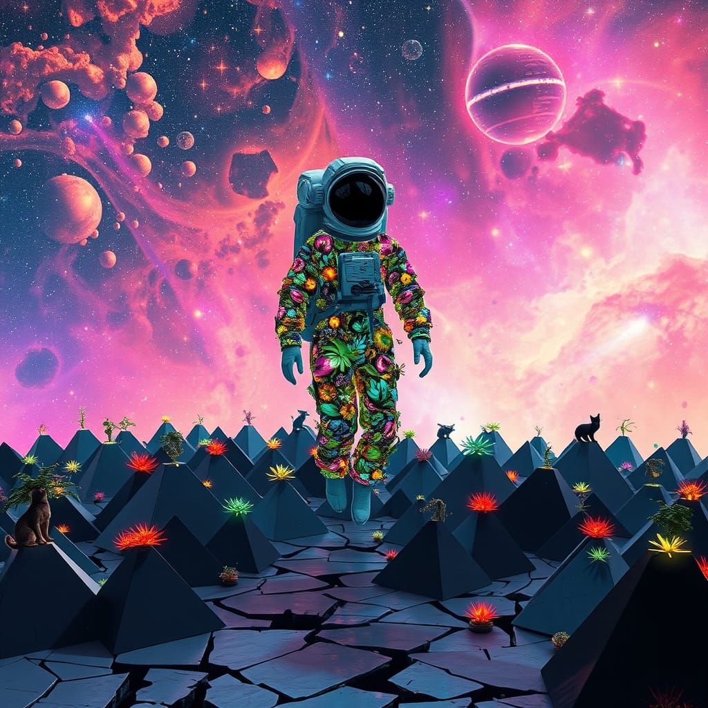 Ethereal Astronaut in Bioluminescent Nebula