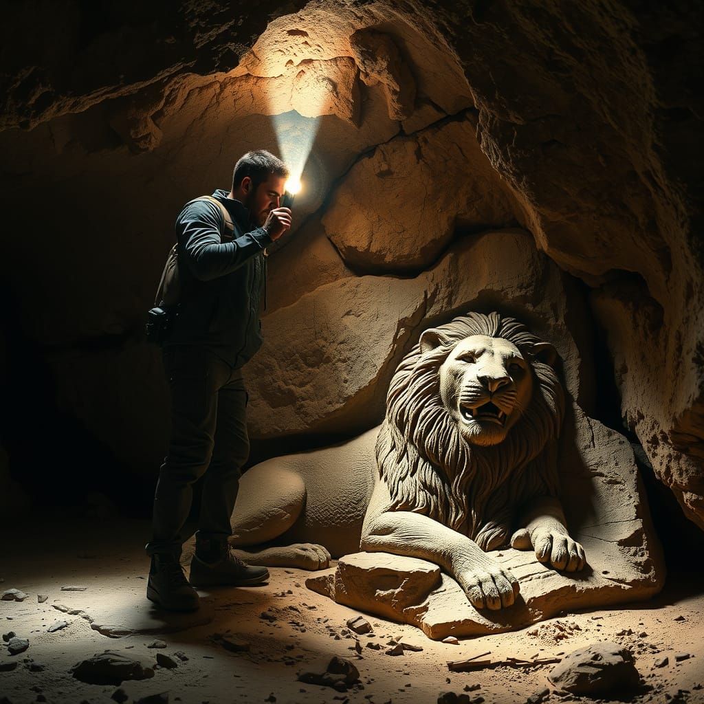Cave Explorer Discovers Ancient Lion Carving