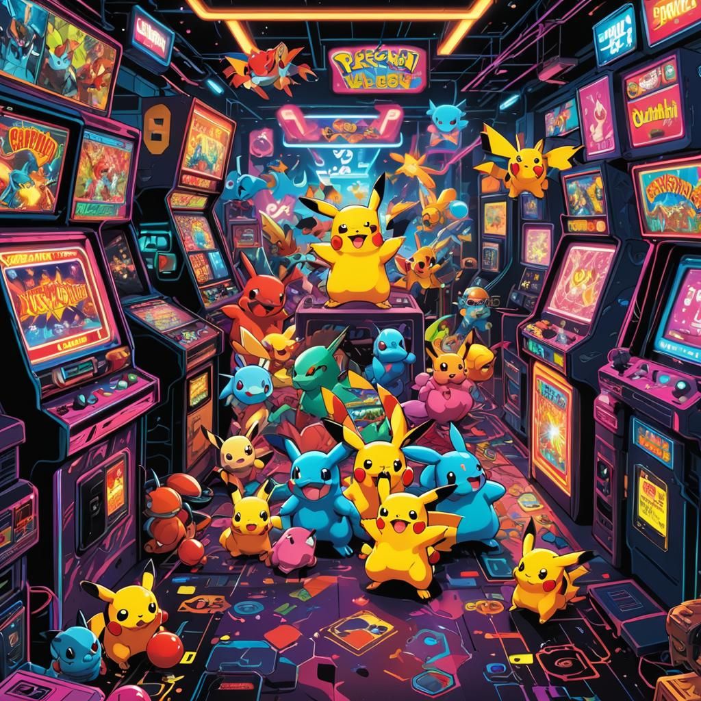 Pokemon in 80s Arcade: Retro Comic Art