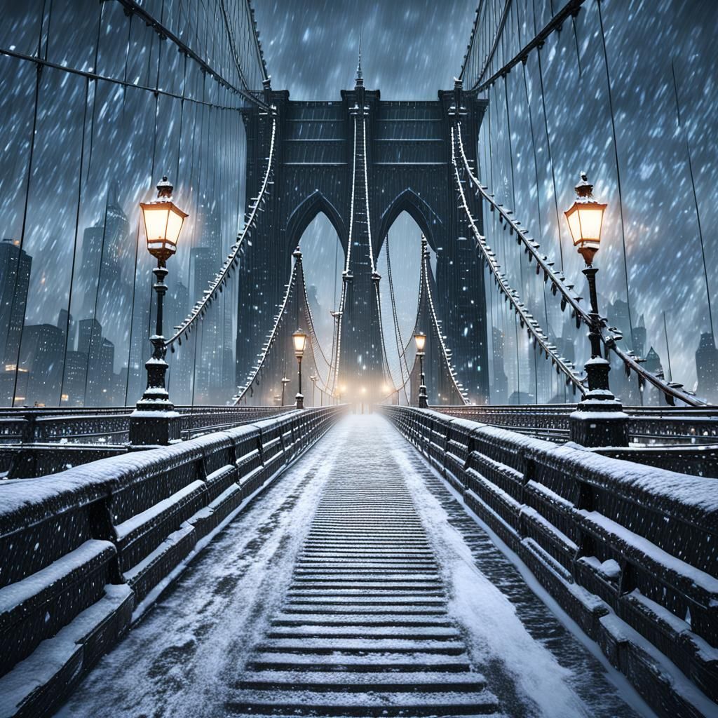 Brooklyn Bridge in Snowstorm: Detailed Matte Painting