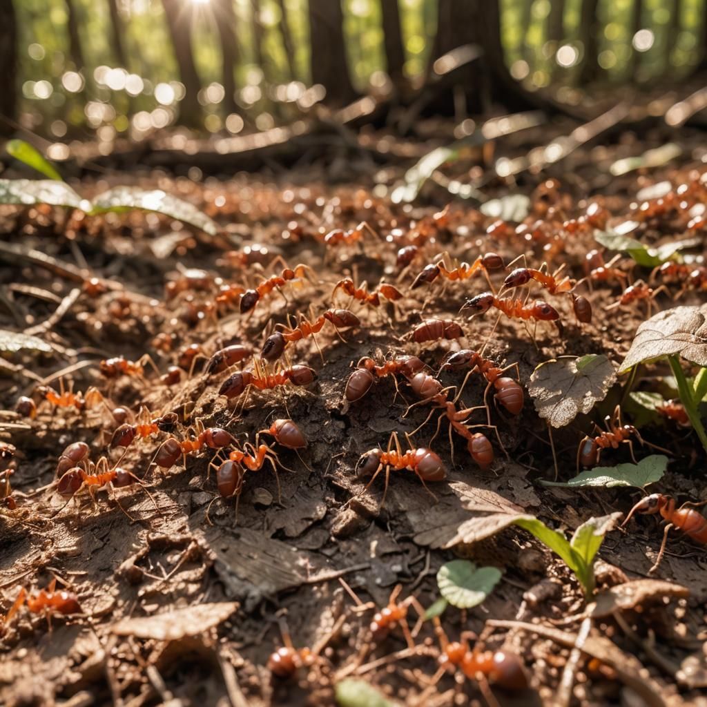 Fire Ants Marching Home: Impressionistic Forest Macro