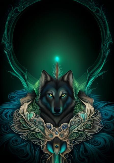 Dreamcatcher with Wolf in Abstract Fractal Style