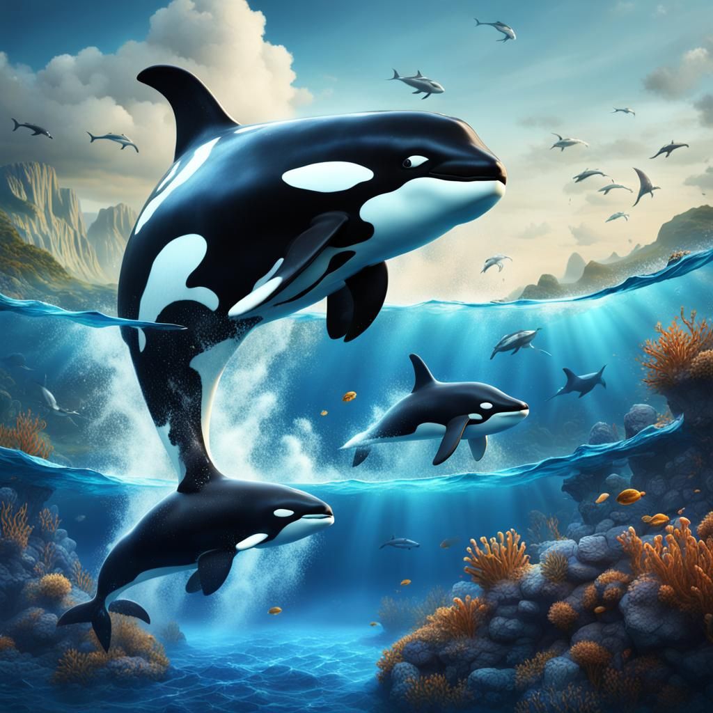 Majestic Orca in Blue Sea: Fantasy Concept Art