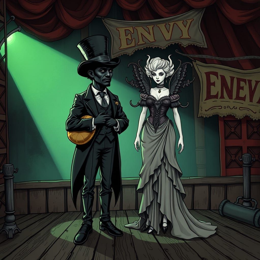 Circus of Sinful Personifications in a Haunting 1900s Settin...