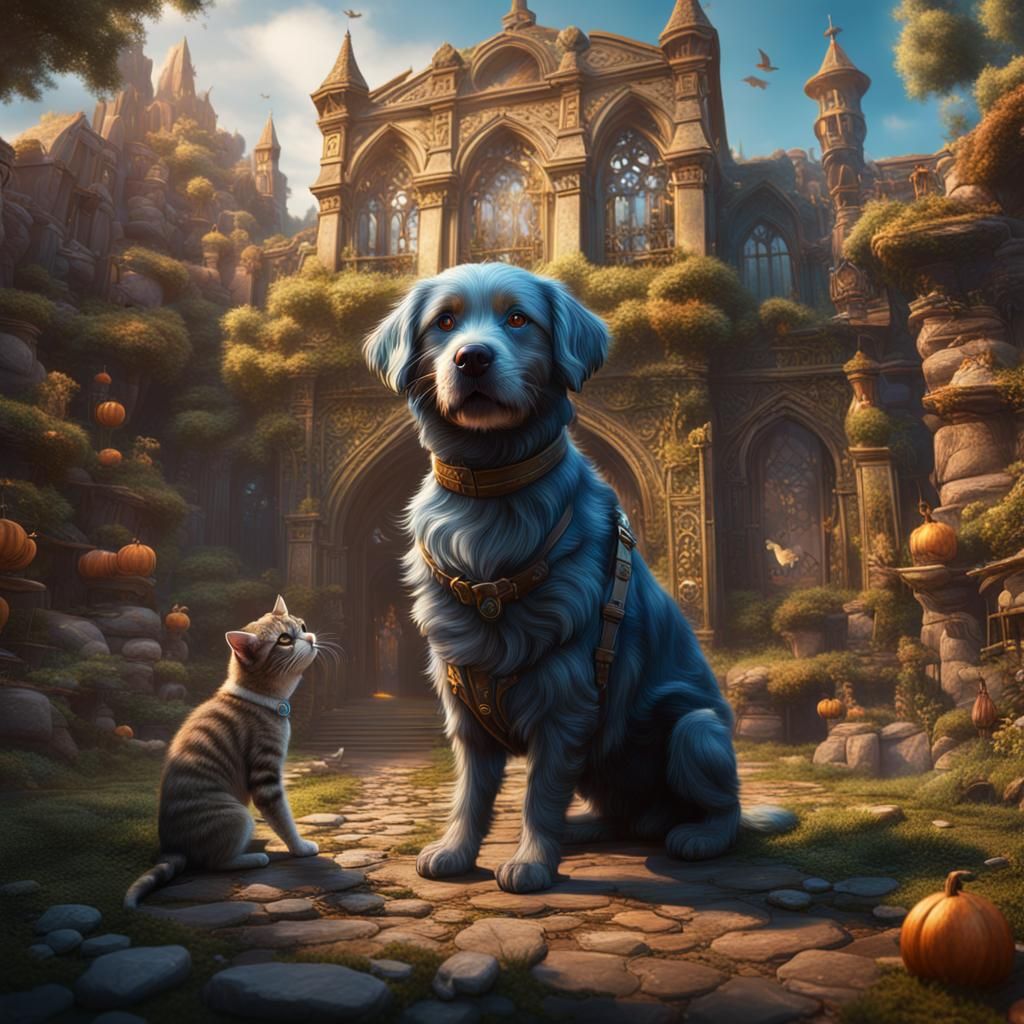 Dog Rescues Cat: Detailed Matte Painting