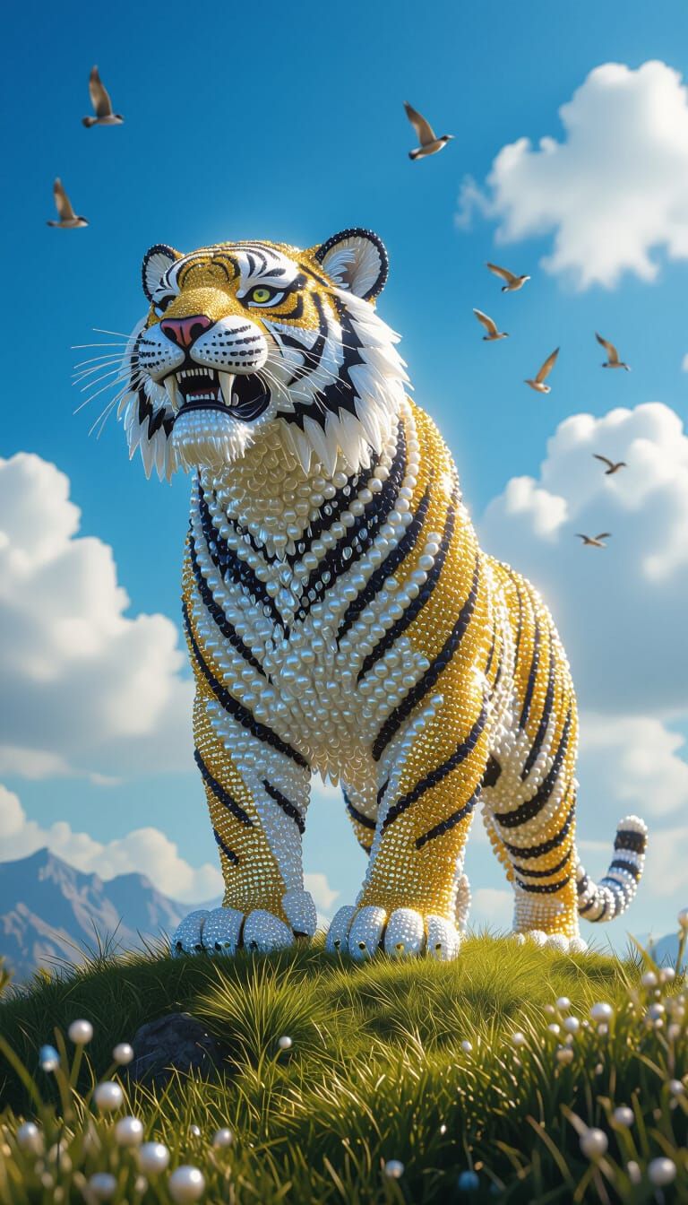 Crystal Saber-Toothed Tiger Sculpture in Fantasy Style