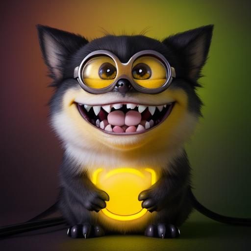 Pixar-Style Portrait: Maniacal Grinning Minion Dog Creature