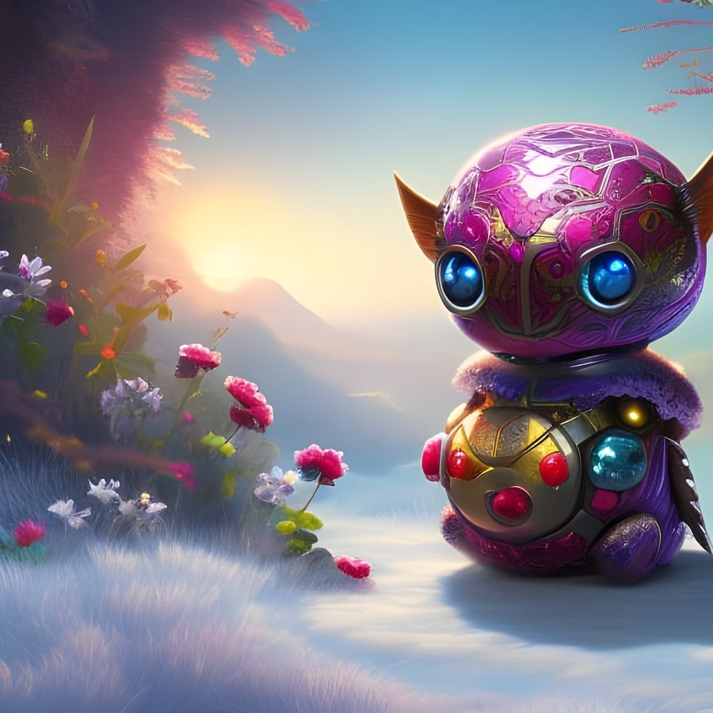 Cute Dandelion Robot Art in Digital Style