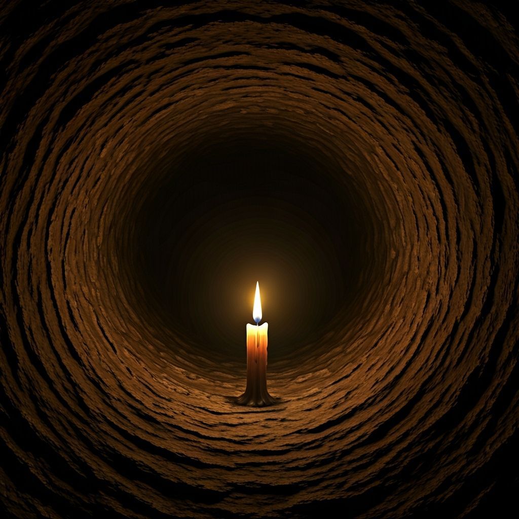 Tiny Candle Flame in Dark Fantasy Cavern