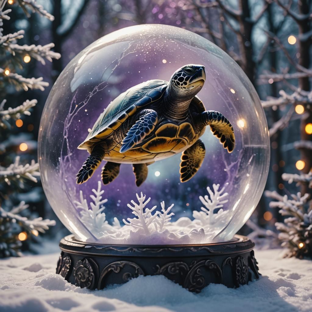 Sea Turtle in Snow Globe: Dark Fantasy Art