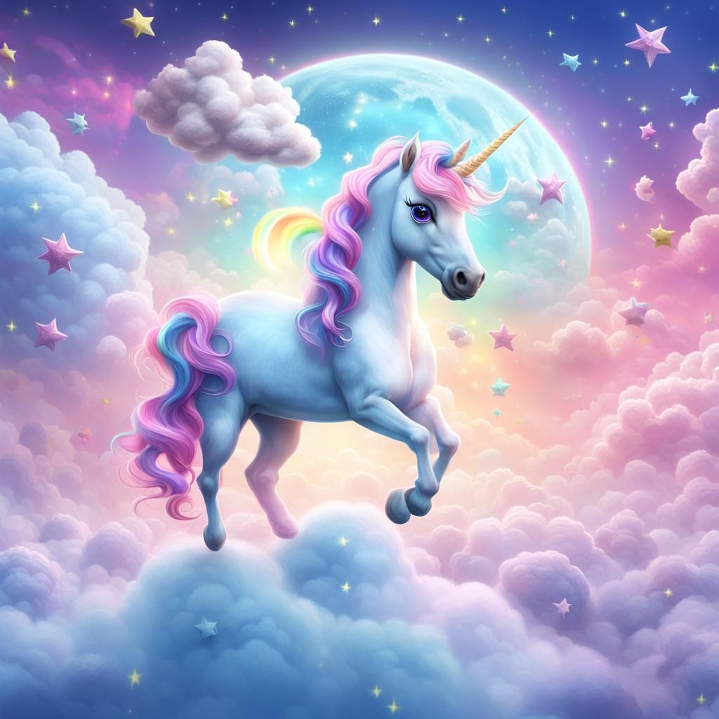 Dreamy Unicorn in Fairyland, 3D Cartoon Style