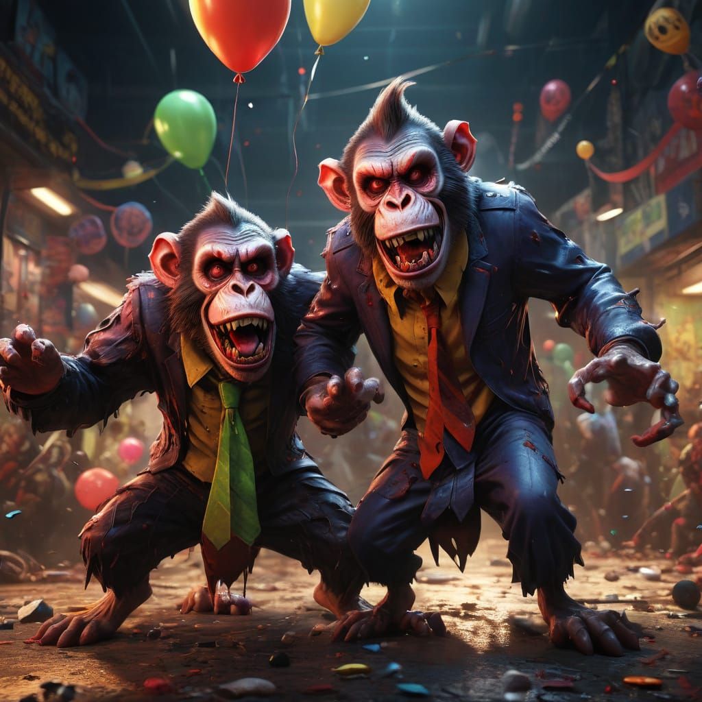 Hyperrealistic Zombie Monkey Clowns in High Risk Behavior